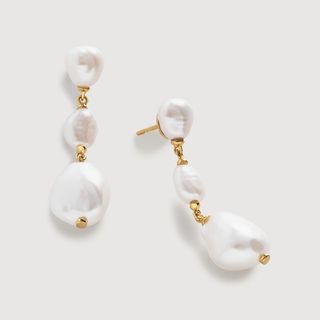 Gold Vermeil Nura Triple Drop Irregular Pearl Earrings - Pearl