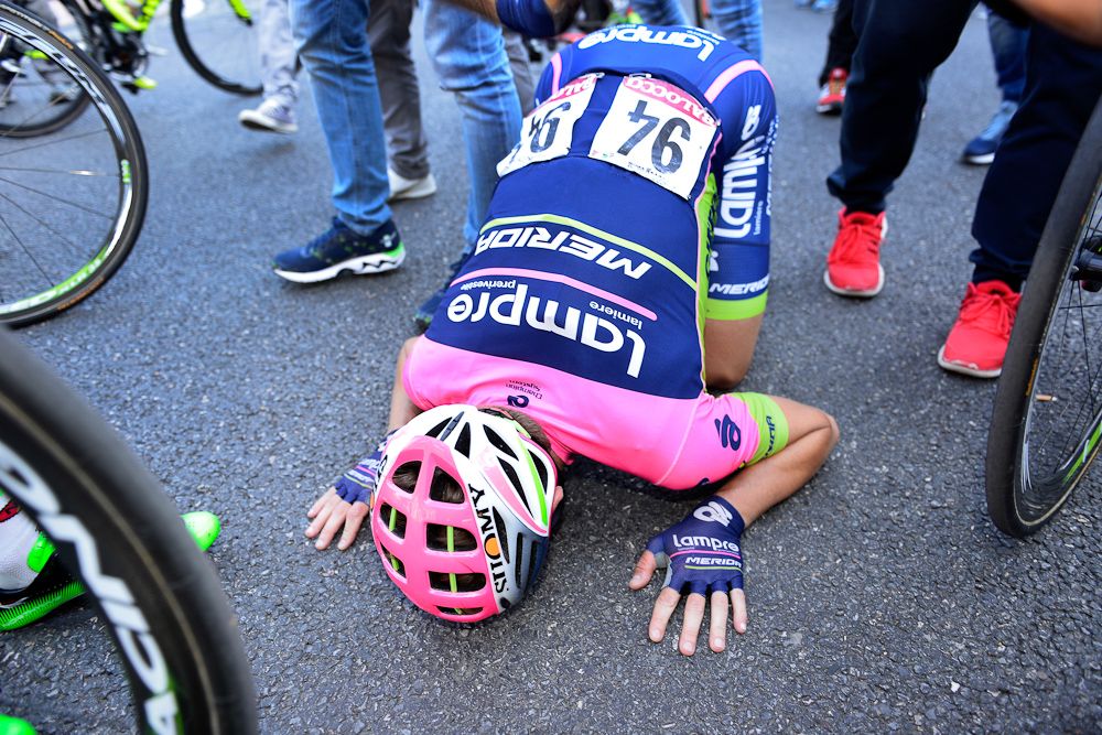 Sacha Modolo shows his pleasure at winning his second stage.