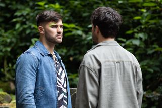 Romeo Nightingale squares up to murder suspect Brent in Hollyoaks.