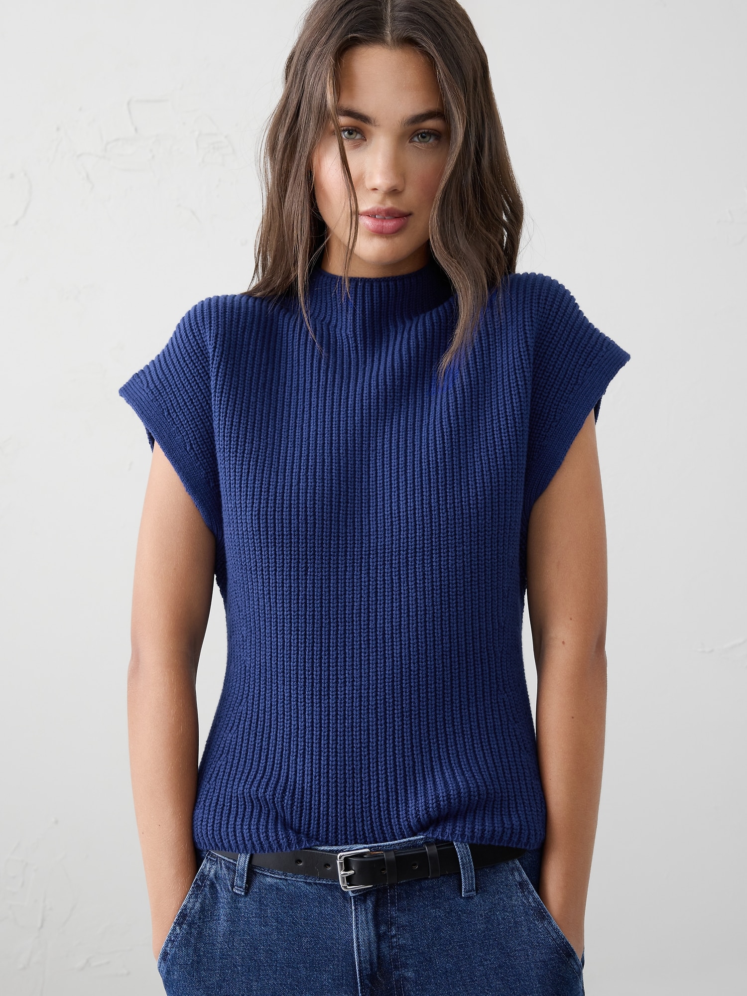 Ribbed Mock-Neck Sweater Shell