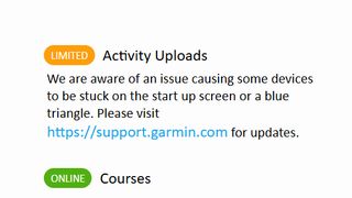 Garmin error message about devices stuck on blue screen