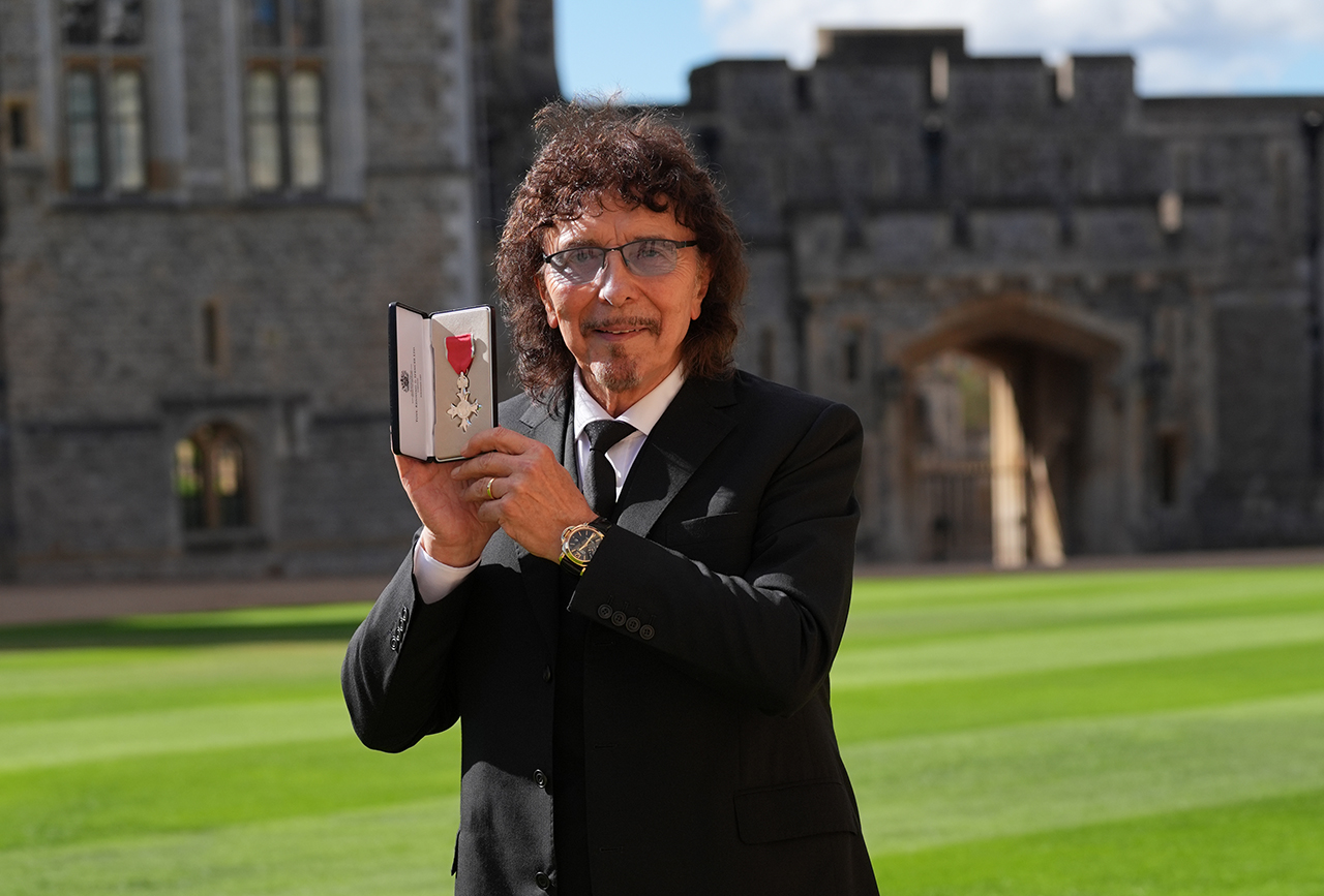 Tony Iommi after he was made a Member of the Order of the British Empire by The Princess Royal at an investiture ceremony at Windsor Castle on September 30, 2026 in Windsor, England.
