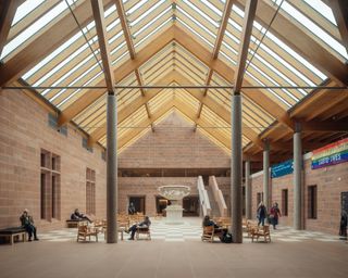 Burrell Collection building, brick and glass volumes