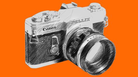 Line drawing of Canon Pellix camera