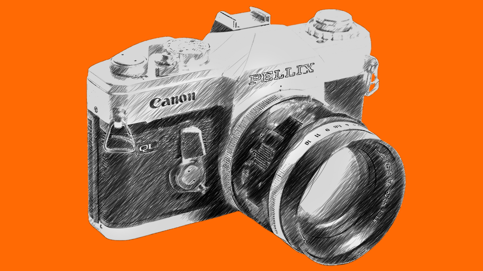 Line drawing of Canon Pellix camera