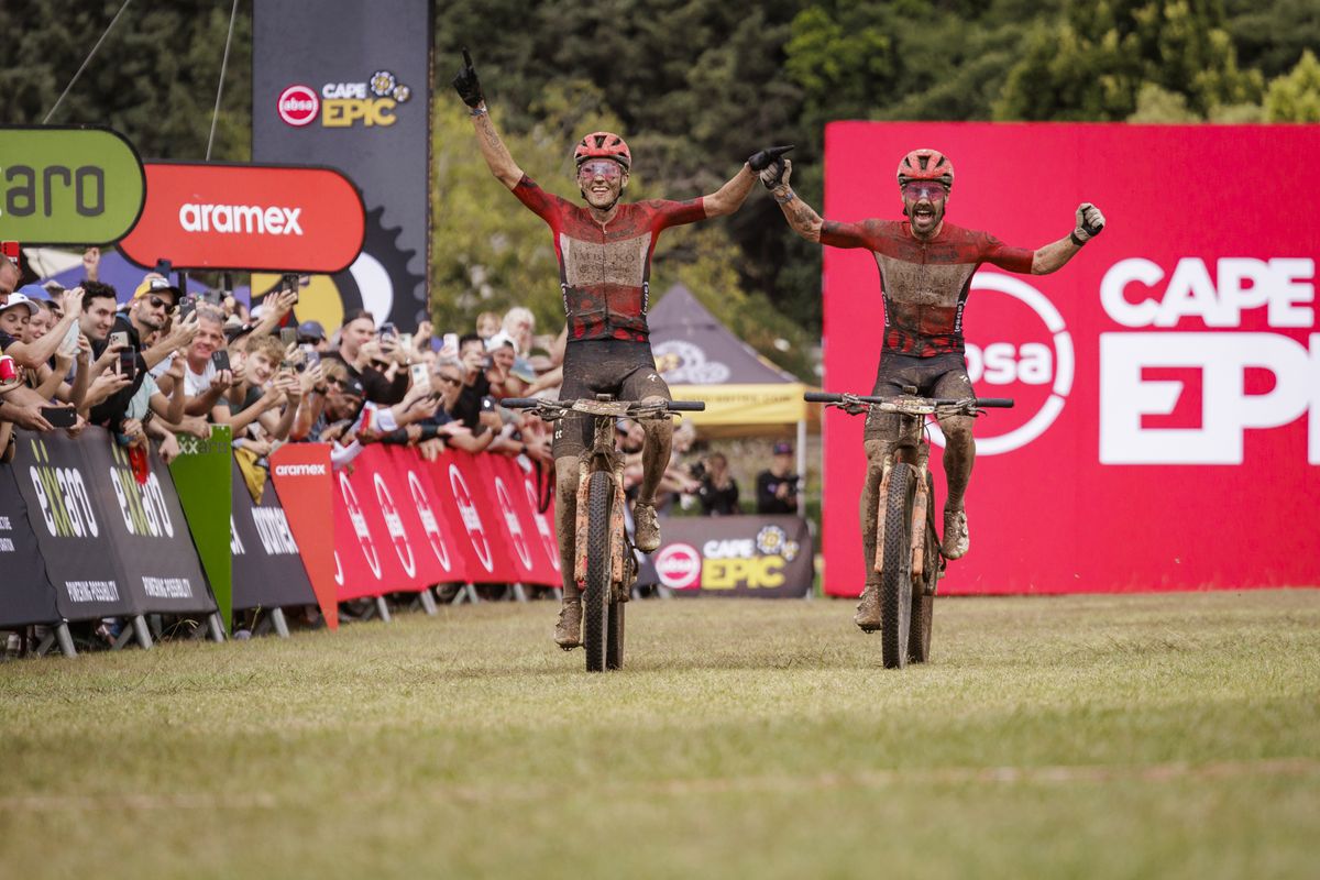Tristain Nortje and Marco Joubert win Stage 6 of the 2025 Absa Cape Epic Mountain Bike stage race held at Lourensford Wine Estate, Somerset West, Cape Town, South Africa on the 22nd March 2025. Photo by Nick Muzik/Cape Epic
PLEASE ENSURE THE APPROPRIATE CREDIT IS GIVEN TO THE PHOTOGRAPHER AND ABSA CAPE EPIC