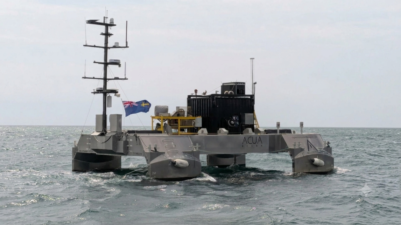 UK tests robot boat that can fly its own wired drone even in 14ft waves and stay at sea for weeks