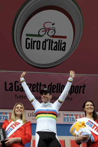Cadel Evans (BMC Racing Team) mounts the podium in Utrecht