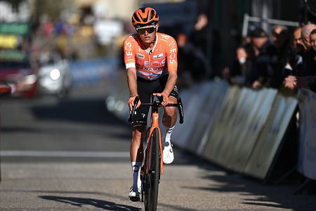COLOMBIER-LE-VIEUX, FRANCE - MARCH 12: Oscar Onley of Great Britain and Team INEOS Grenadiers crosses the finish line during the 84th Paris-Nice 2026, Stage 5 a 206.3km stage from Cormoranche-sur-Saone to Colombier-le-Vieux 422m / #UCIWT / on March 12, 2026 in Colombier-le-Vieux, France. (Photo by Szymon Gruchalski/Getty Images)