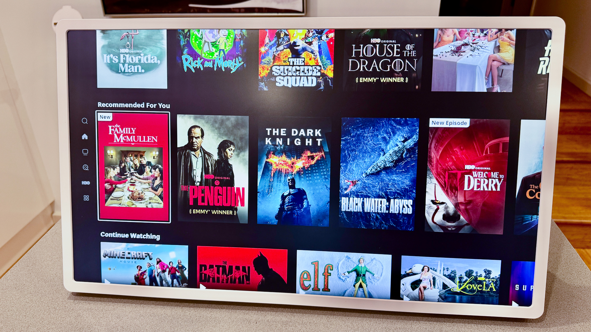 HBO Max home page on LG StanByMe 2