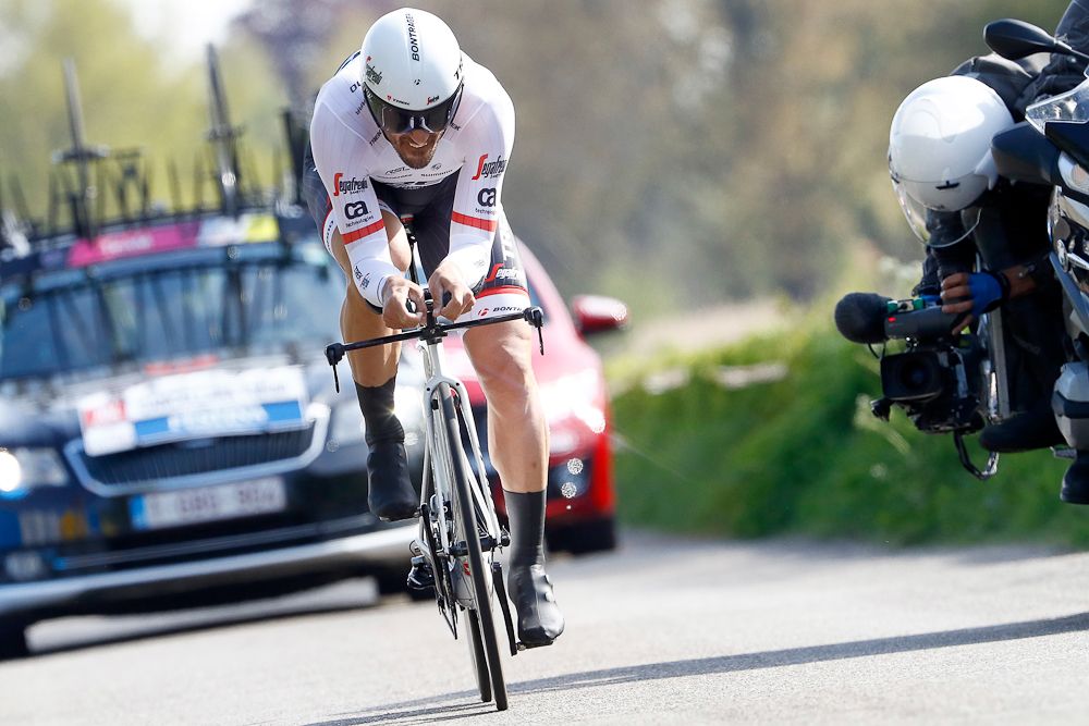 Fabian Cancellara digs deep during the Giro's opening stage.