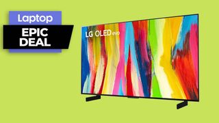 LG OLED Evo TV against a green background