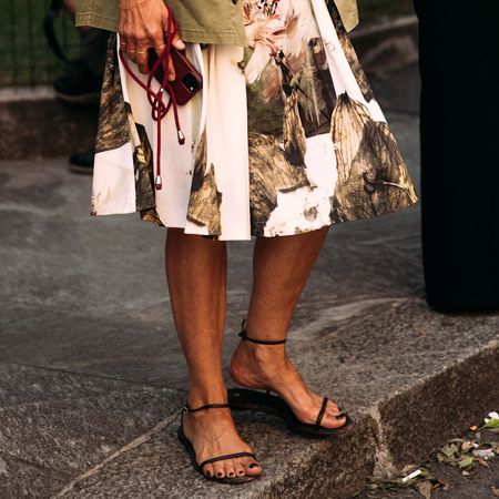 fashion week attendee wearing summer shoe trends