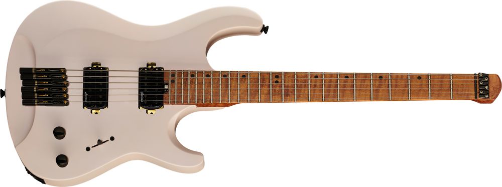 Harley Benton Dullahan headless electric guitar in Shell Pink