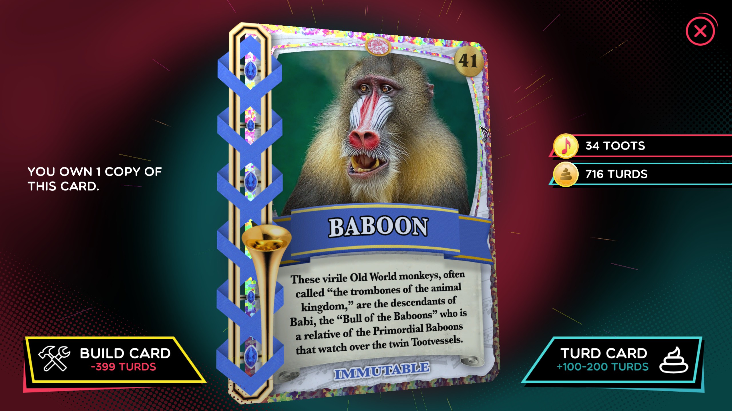 Baboob collectible card