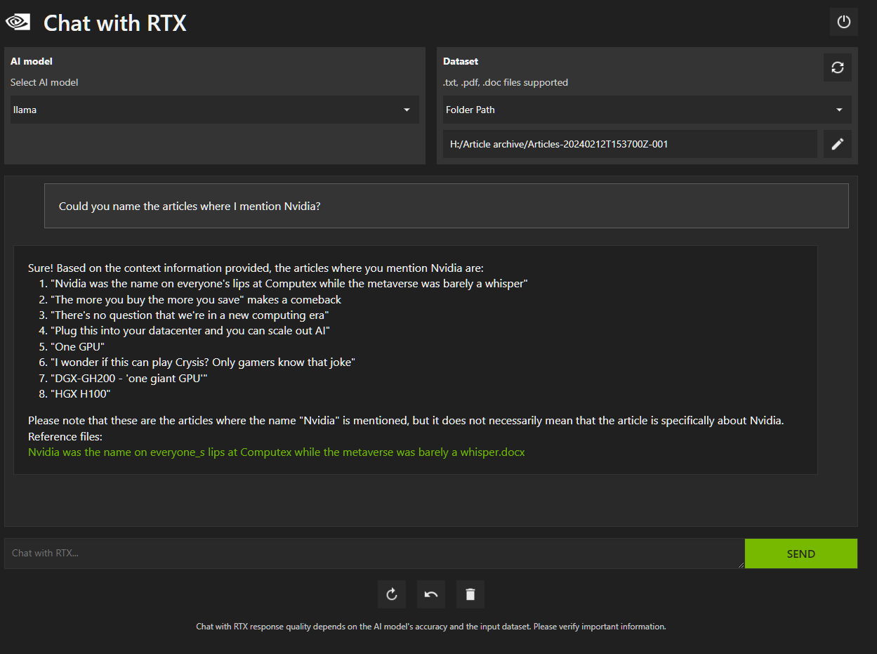 Nvidias Chat mit RTX-Software im Einsatz.