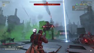 Helldivers 2 helldiver aiming at war strider