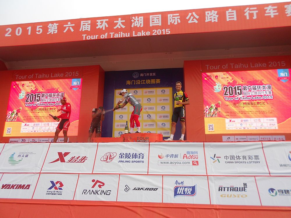 Podium celebrations for Jakub Mareczko (Southeast)