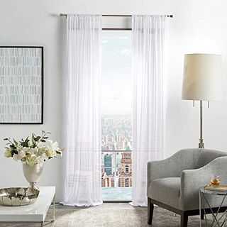 Martha Stewart Glacier Sheer Rod Pocket Window Curtain Panel Pair, 84", White