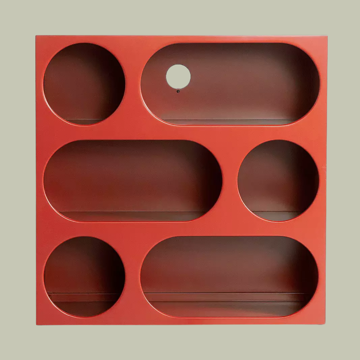 An orange storage sideboard