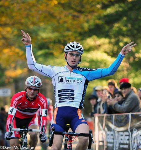 Luke Keough (Champion System p/b Keough Cyclocross) celebrates his victory at the Cycle-Smart International