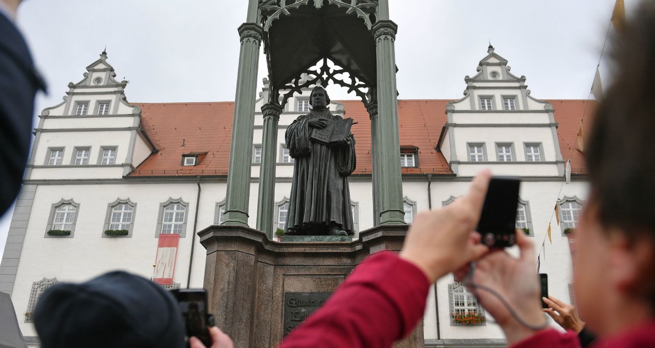 Statue of German Church reformer Martin Luther in the main square in Wittenberg, east Germany. (