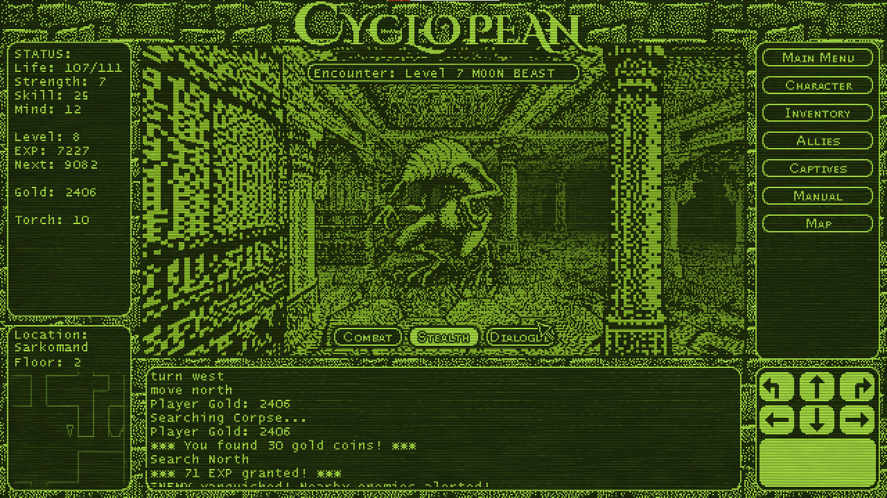 A moon beast in a dungeon in Cyclopean: The Great Abyss.