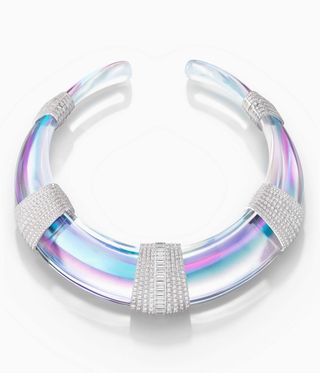 Holographic necklace with diamonds on it