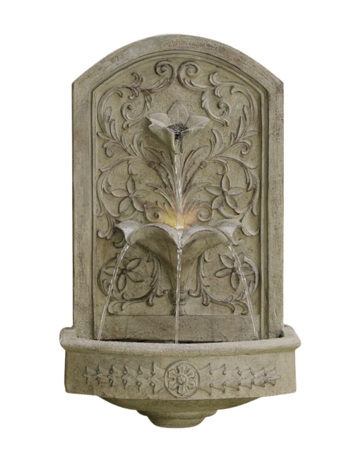 Floral Relief Wall-Mounted Water Fountain With LED Lights
