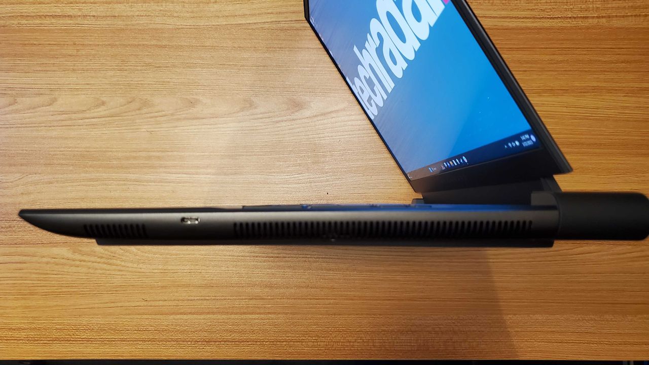 black gaming laptop on side