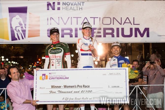 The women's Charlotte podium: Erica Allar, Hannah Barnes and Coryn Rivera