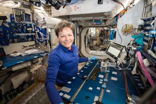 NASA astronaut Peggy Whitson worked within the Microgravity Science Glovebox on the space station to transfer cells from bacterial colonies grown on petri dishes into miniature test tubes. It was the first time the process had been performed in space.