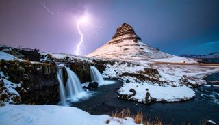 AI generated image of Kirkjufell mountain and Kirkjufellsfoss waterfall