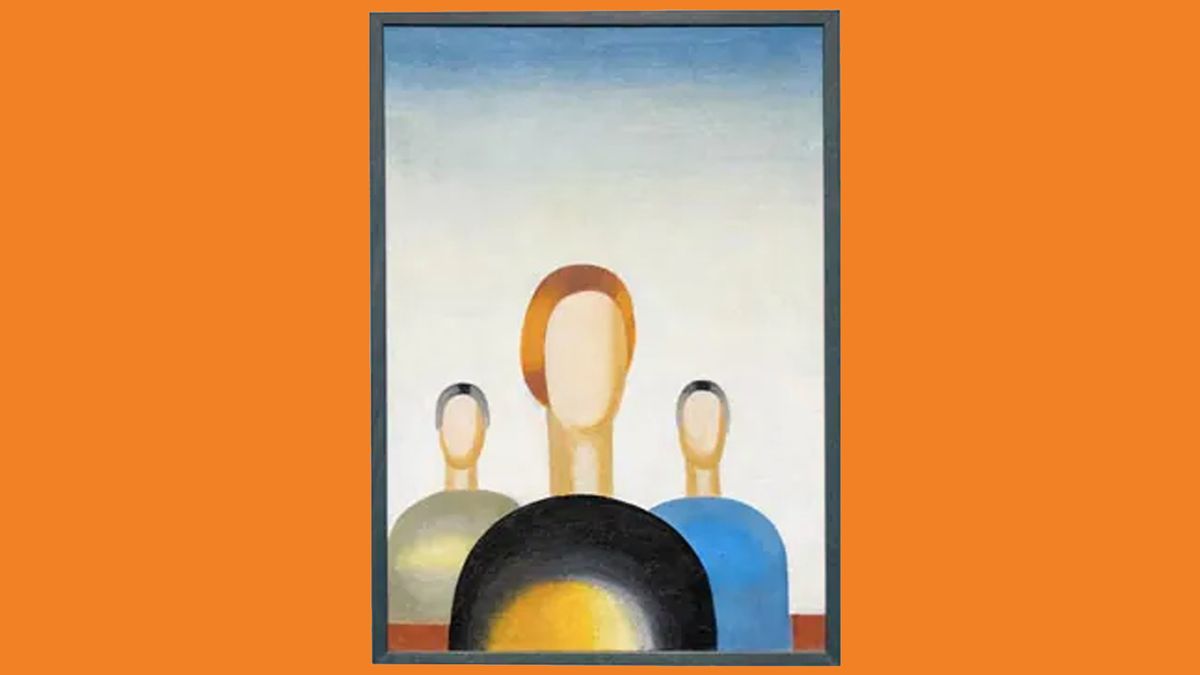 The Three Figures painting by Anna Leporskaya on an orange background