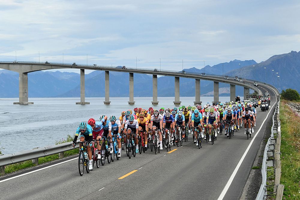 The peloton racing stage 3 at the Arctic Race of Norway