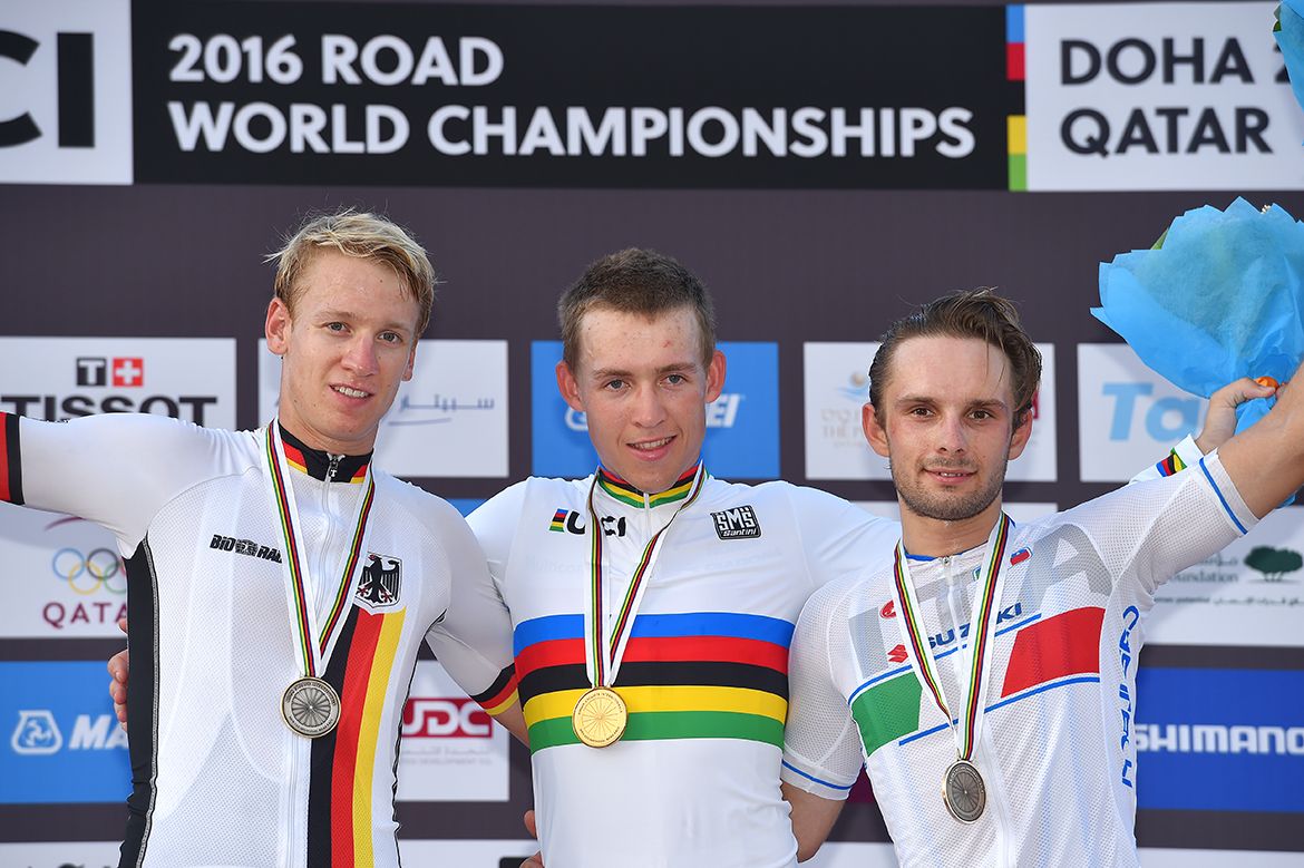 The U23 men's road race podium