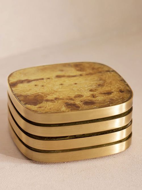 Bodiam Resin & Brass Coasters, Set of 4