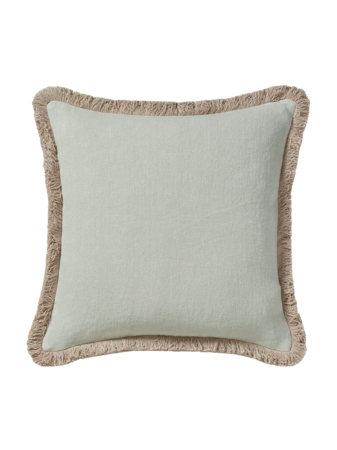 Oka, Stonewashed Linen Cushion Cover With Fringing - Eau De Nil
