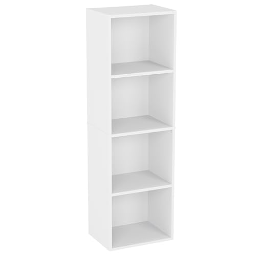 Vida Designs Oxford 4 Tier Cube Bookcase, White Wooden Shelving Display Storage Unit Office Living Room Furniture