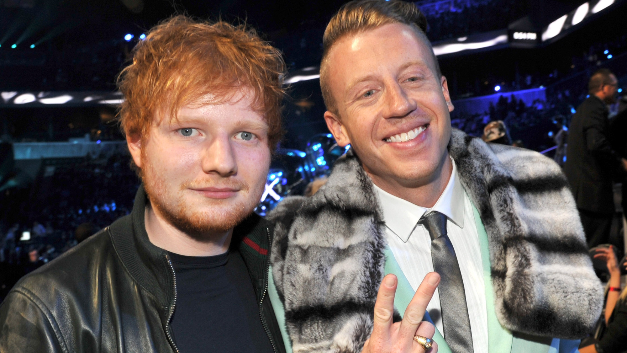 Ed Sheeran and Macklemore attend the 2013 MTV Video Music Awards