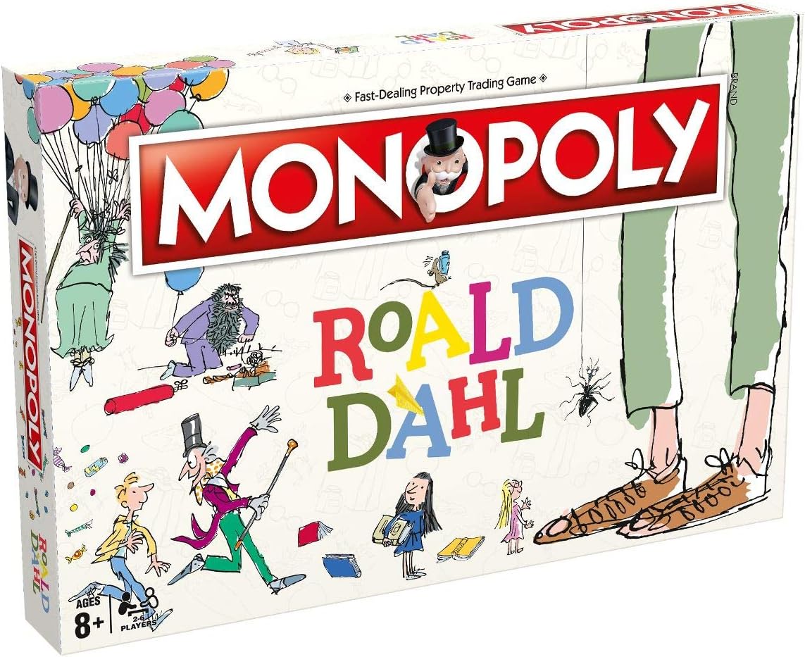 Winning Moves Roald Dahl Monopoly Board Game, Choose Your Token From Matilda’s Books, James’s Giant Peach and Tour Characters From the Books, for Ages 8 Plus