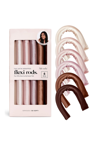 A pack of kitsch flexi rods for heatless curls set against a white background.