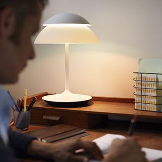 study desk with lamp