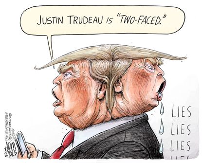 Political Cartoon U.S. Trump Trudeau Two Faced