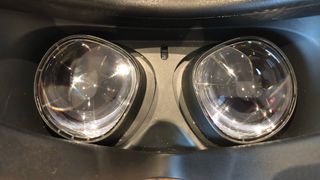 The lenses of an Oculus Quest 2 which will demonstrate how to clean Oculus lenses. 
