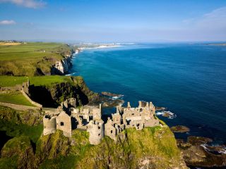 Dunluce castle in Northern Ireland aerial