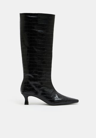 Katlynn Leather Kitten Heel Knee Boots