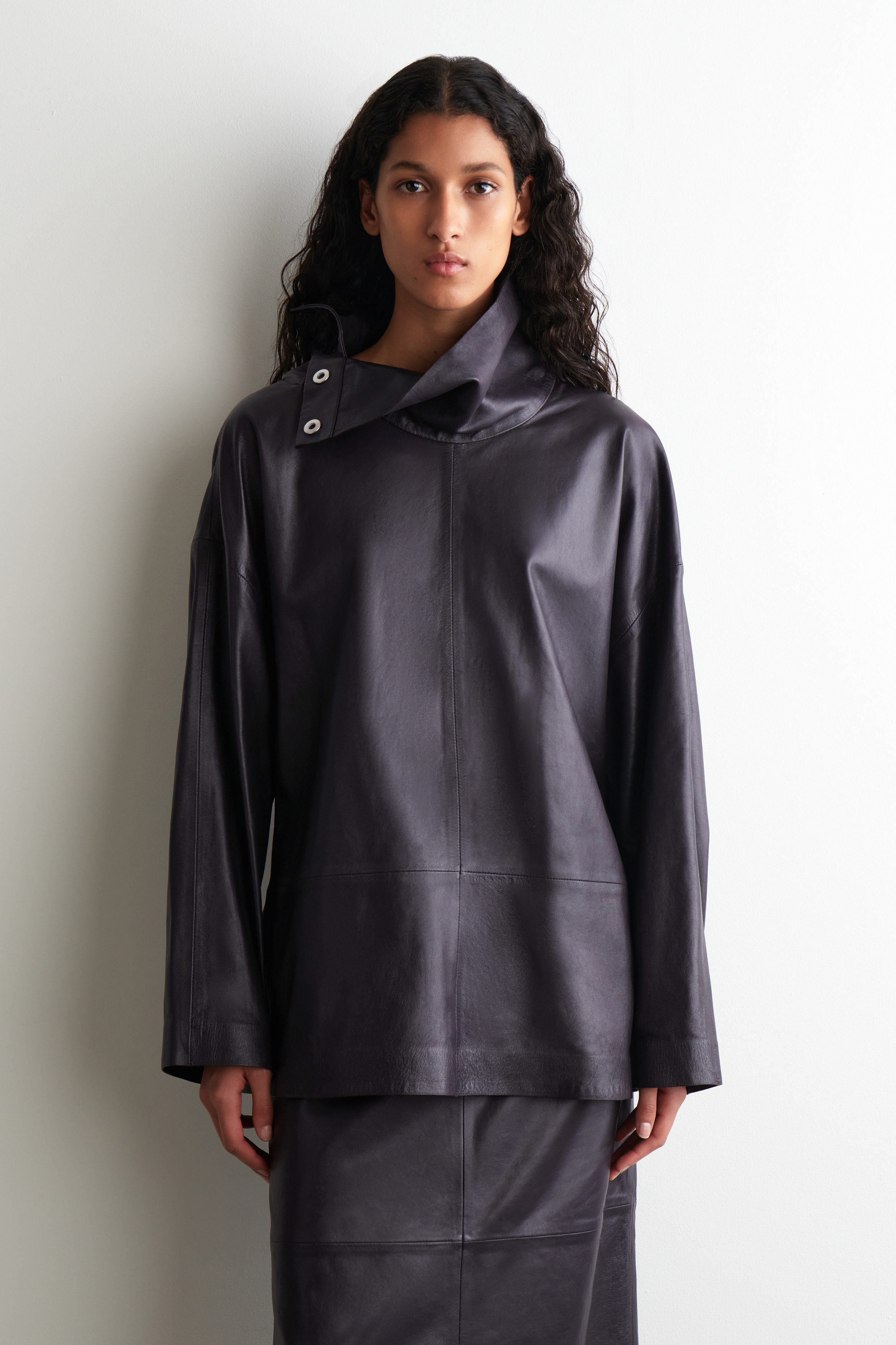 Leather Funnel-Neck Top