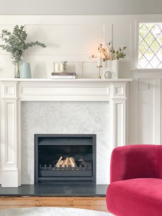 a solid stone fireplace hearth