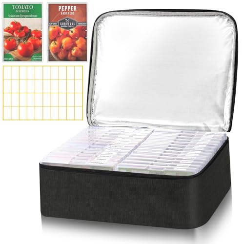 26 Slots Seed Storage Organizer Box With Insulated Bag That Holds 80-200 Seed Envelopes, Oxford Cloth Garden Seed Containers With Labels, Seed Packet Organizer for Plant, Flower ,vegetable Seeds